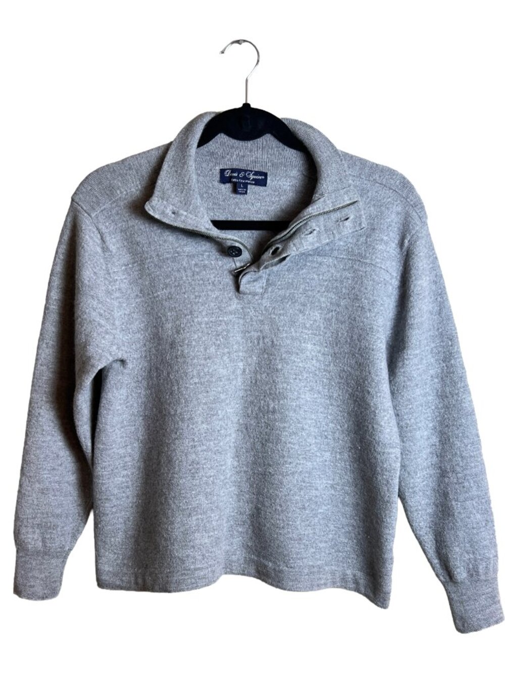 Davis & Squire Gray Merino Wool Quarter Zip Sweater Mens Large‎